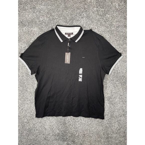 Michael Kors Mens Greenwich Heathered Button Polo Shirt Black Size XL Collared
